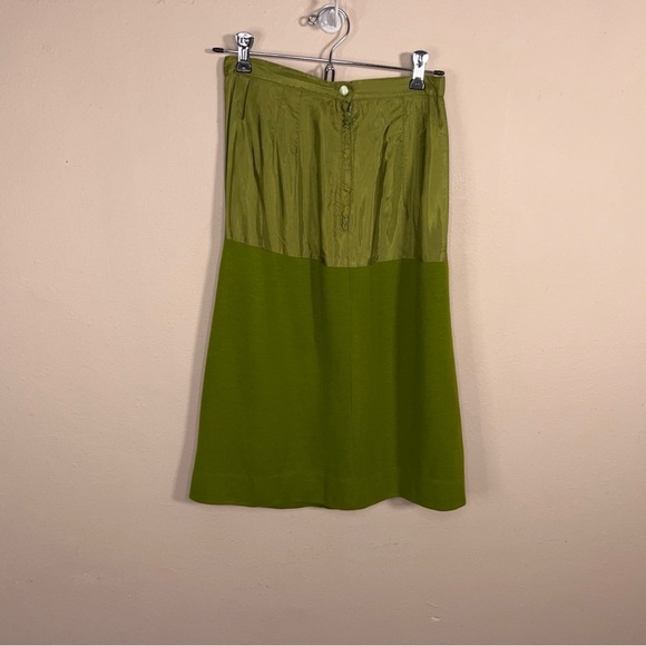 XS Green Vintage Skirt Retro 60s Era Knit Satin Accent Zip Button Closure - Picture 6 of 9